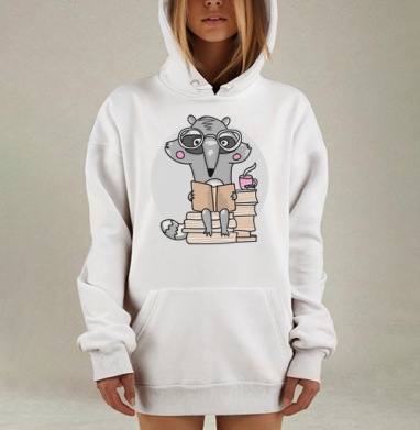 Енот любитель книг, Hoodie Mjhigh Dig, оверсайз, утепленная