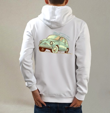 FIAT 500 OLD STYLE / FIAT 500 Ретро, Толстовка на молнии, печать на спине. муж. белая v3 320гр