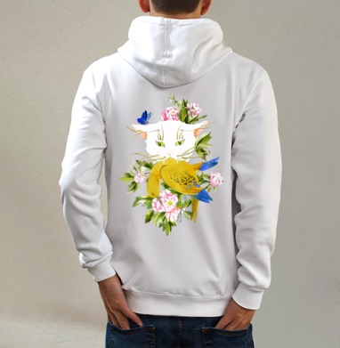 китайский кот, Толстовка на молнии, печать на спине. муж. белая v3 320гр
