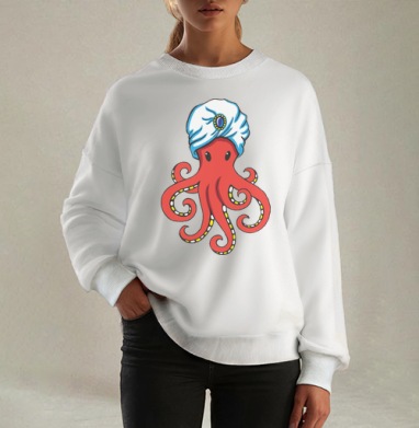 Mystic Octopus / Мистический Осьминог в тюрбане как восточного мудреца мистика, Свитшот оверсайз белый женский