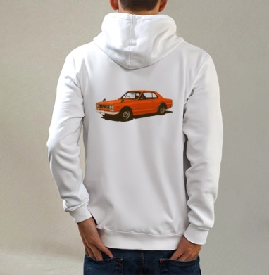 Nissan Skyline GT-R Хакосука в оранжевом цвете, Толстовка на молнии, печать на спине. муж. белая v3 320гр