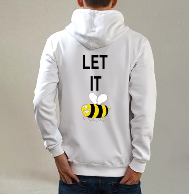 Юмористичный принт LET IT BEE с озорной пчелой, Толстовка на молнии, печать на спине. муж. белая v3 320гр