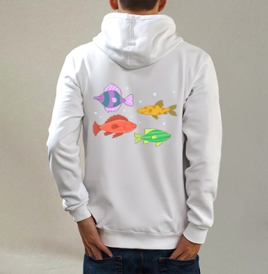 Pisces / Рыбы, Толстовка на молнии, печать на спине. муж. белая v3 320гр