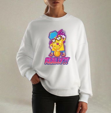Skeptical Yellow Gangsta Character / Скептичный Жёлтый Гангста Монстр, Свитшот оверсайз белый женский