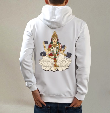 Saraswati / Сарасвати, Толстовка на молнии, печать на спине. муж. белая v3 320гр