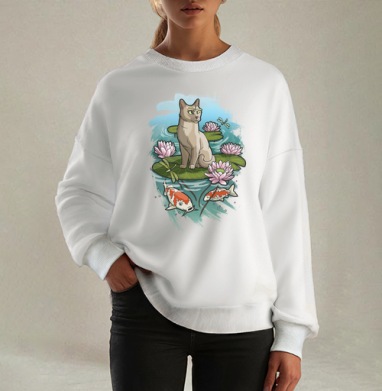 SummerCat / Летний кот, Свитшот оверсайз белый женский