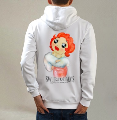 Sweet Dreams / Сладкие сны, Толстовка на молнии, печать на спине. муж. белая v3 320гр