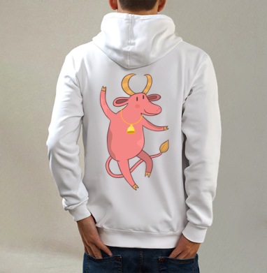Taurus / Телец, Толстовка на молнии, печать на спине. муж. белая v3 320гр