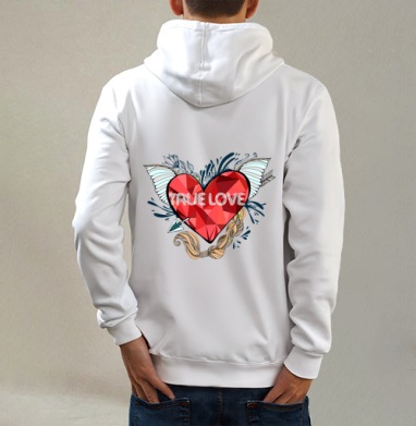 True Love / Настоящая любовь, Толстовка на молнии, печать на спине. муж. белая v3 320гр