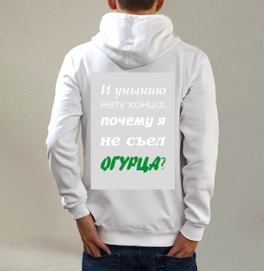 Ироничный постер «Почему я не съел огурца?», Толстовка на молнии, печать на спине. муж. белая v3 320гр