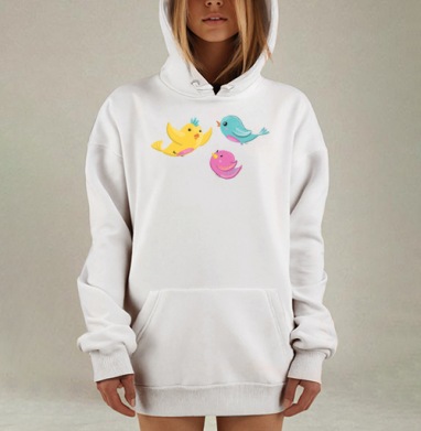 Весенние птички, Hoodie Mjhigh Dig, оверсайз, утепленная