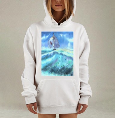 Яхта на гребне мощной волны в океане, Hoodie Mjhigh Dig, оверсайз, утепленная