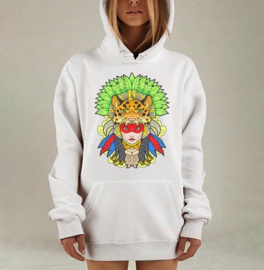 Ацтекская Принцесса В Маске Ягуара Зеленые Перья, Hoodie Mjhigh Dig, оверсайз, утепленная