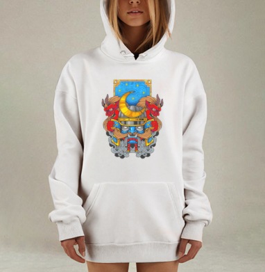 Мифологический демон самурай с ночным полумесяцем и звездами, Hoodie Mjhigh Dig, оверсайз, утепленная