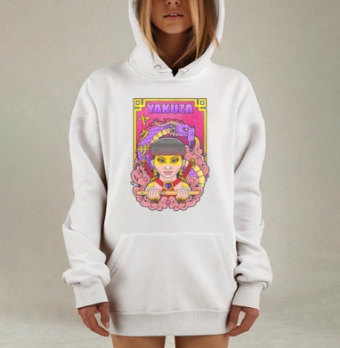 Яркий рисунок женщины с драконом и катанами в японском стиле Якудза, Hoodie Mjhigh Dig, оверсайз, утепленная
