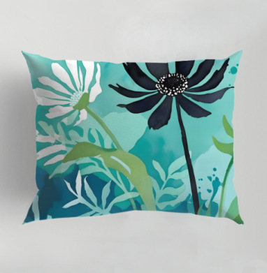 Modern Teal Floral Composition / Абстрактная бирюзовая цветочная композиция, Подушка декоративная 50х70 см