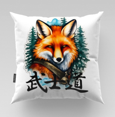Портрет Лисы-Самурая в стиле Sticker Art, Подушка велюр плюшевая 45х45