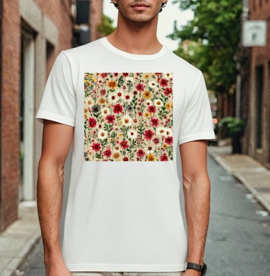 Vintage Wildflower Meadow Garden Pattern / Винтажный луг садовый полевые цветы, Футболка мужская Base белая