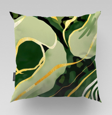 Золотые изгибы на зеленом анималистичном фоне / Golden curves on green animal background, Подушка велюр плюшевая 45х45