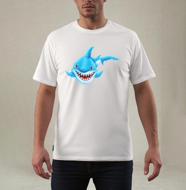 Жизнерадостный морской хищник мультяшная синяя акула Smiling Blue Shark, Футболка мужская REGULAR белая