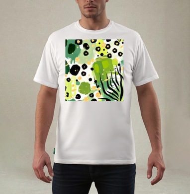 Яркие зеленые джунгли золотая абстракция Abstract tropical jungle, Футболка мужская REGULAR белая