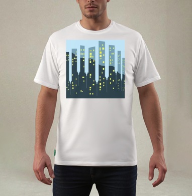 Ночной городской пейзаж с подсвеченными окнами, Футболка мужская REGULAR белая