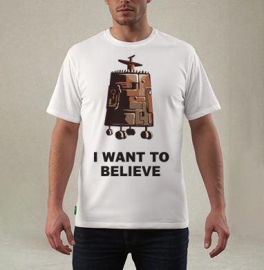 Футуристический летательный аппарат с колёсиками в лесу I Want To Believe, Футболка мужская REGULAR белая