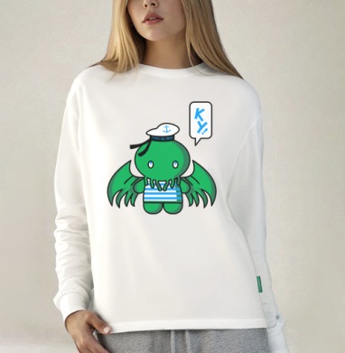Робот Ктулху морской в мультяшном стиле море силы Ктулху, Футболка лонгслив женская белая