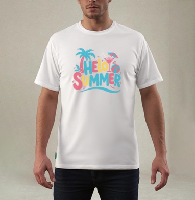 Приветствие лета яркое с коктейлем и пляжным мячом, Футболка мужская REGULAR белая