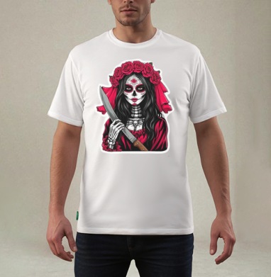 Мстительная невеста Santa Muerte с ножом, Футболка мужская REGULAR белая