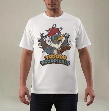 Voodoo Woodpecker Вуду дятел мультяшная стилизованная иллюстрация, Футболка мужская REGULAR белая