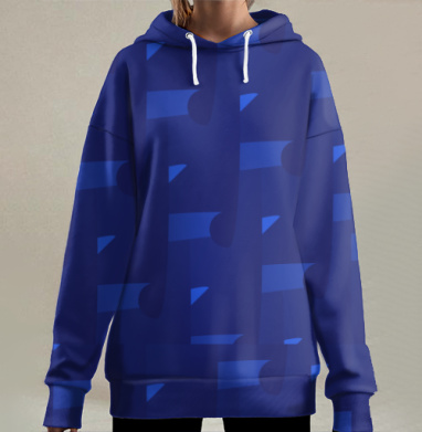 Ритмичный узор с глубокими сине-ламповыми музыкальными нотами, Hoodie Long Oversize 3D
