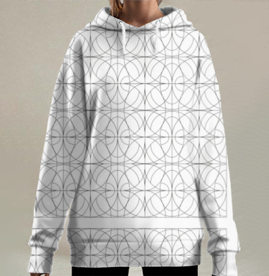 Геометрическая симметрия с черным узором на белом фоне, Hoodie Long Oversize 3D