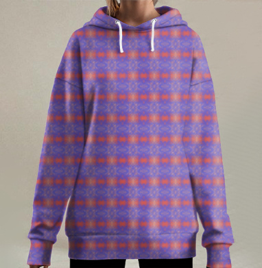 Синий Оранжевый Абстрактный Геометрический Орнамент Камон, Hoodie Long Oversize 3D