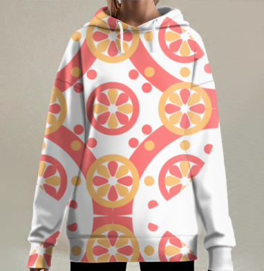 Апельсиновая абстракция с коралловым оранжевым ярким тонким, Hoodie Long Oversize 3D