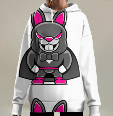 Серый кролик супергерой яркий розовый перчатки обувь, Hoodie Long Oversize 3D