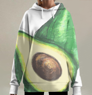 Авокадо свежие сочные зеленые фрукты свежие сочные зеленые фрукты, Hoodie Long Oversize 3D