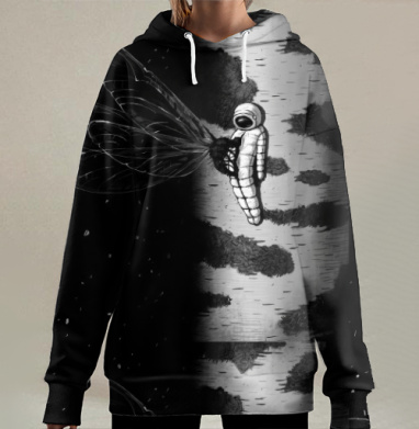 Космонавт с крыльями на березе: сюрреалистический арт, Hoodie Long Oversize 3D