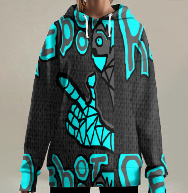 Обновление с голубым жестом и черным фоном, Hoodie Long Oversize 3D