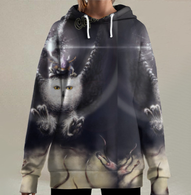 Сова в полёте с магом и змеиным пятном на земле, Hoodie Long Oversize 3D