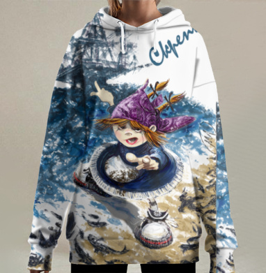 Ребенок исследует море среди крабов и парусник Стрепка, Hoodie Long Oversize 3D