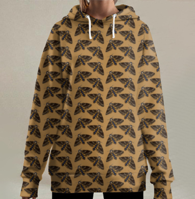 Множество коричневых бабочек летящих в одном направлении, Hoodie Long Oversize 3D