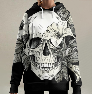 Череп В Цветах Символ Жизни И Смерти, Hoodie Long Oversize 3D