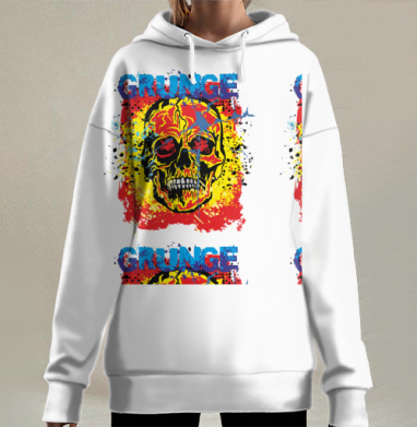 Яркий череп гранж стиль старший молодежный, Hoodie Long Oversize 3D