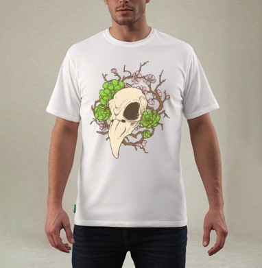 Череп птицы с цветами — символ жизни и смерти, Футболка мужская REGULAR белая