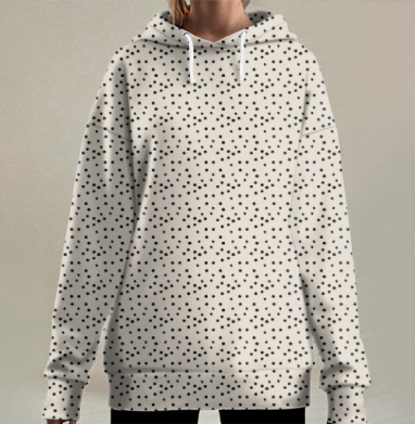 Черные крапинки на светлом фоне легкая и спокойная композиция, Hoodie Long Oversize 3D