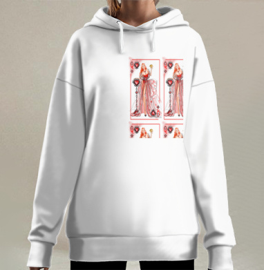 Женская дама червей с яблоком в красном платье, Hoodie Long Oversize 3D