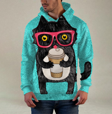 Coffee-cat, Худи / Мужская / С карманом / 3D