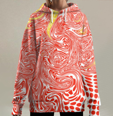 Яркий абстрактный узор с красным желтым градиентом, Hoodie Long Oversize 3D