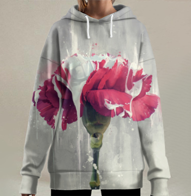 Декоративный цветок гвоздики с эффектом белой краски, Hoodie Long Oversize 3D